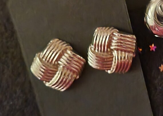 Vintage Earrings  Silver Hoops  Silver Button Ear… - image 5