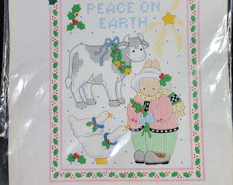 Vintage Daisy Kingdom Printed Cross Stitch Sampler Peace on Earth