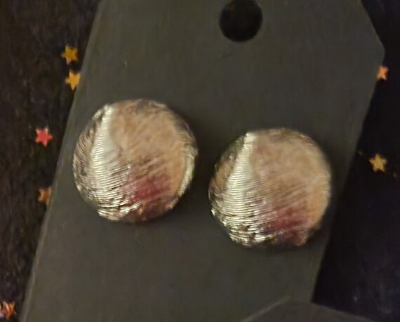 Vintage Earrings  Silver Hoops  Silver Button Ear… - image 3