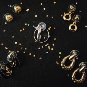 Vintage Earrings Vintage Costume Gold Metal Pierced Earrings Vintage Dangles Costume Earrings Silver Hoops Navy Blue Earrings