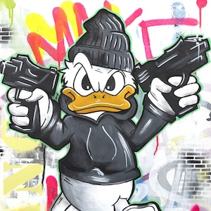 Stampa poster per ogni stanza di paperino versione gangster in stile pop street art