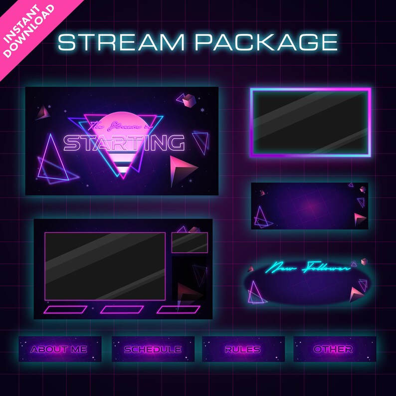 Geosynth Animated Stream Package/twitch Set/alerts/panels/3d/80's ...