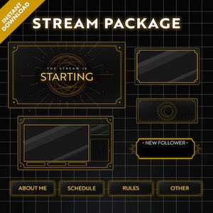 Astral Animated Stream Package/Twitch Set/Alerts/Panels/Simple/Black Aesthetic/Celestial Theme/Dark Theme/Gold Theme