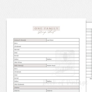 One Family Group Sheet Ancestor Tracker Sheet Husband, Wife and Up To 12 Children Printable Form Genealogy Family Tree Ancestry Modern