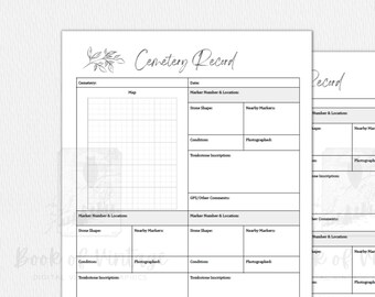 Cemetery Record Sheet Printable for Photographing and Logging Local Cemeteries Form for Genealogy Family Tree Ancestry Grave Marker Extract