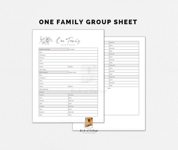 One Family Group Sheet Ancestor Tracker Sheet for a Husband, Wife and Up To 12 Children Printable Form Family Tree Ancestry Modern Leaf