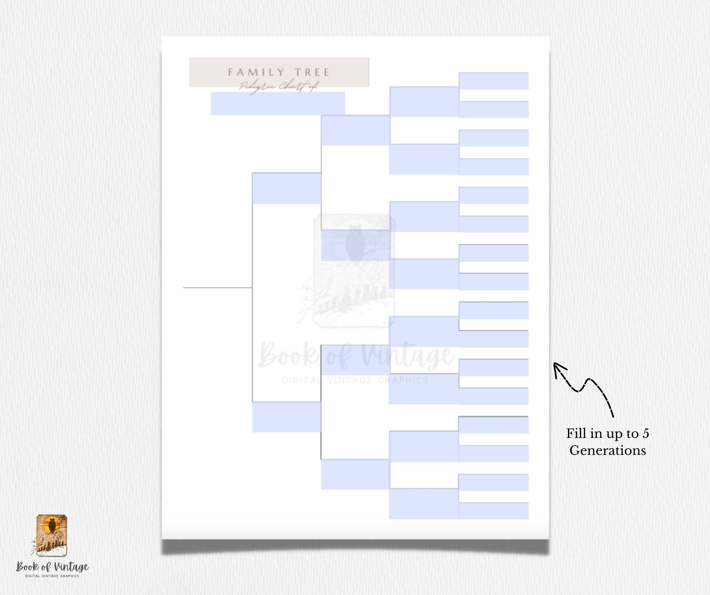 Printable 5 Generation Pedigree Chart With Modern Design for Genealogy ...