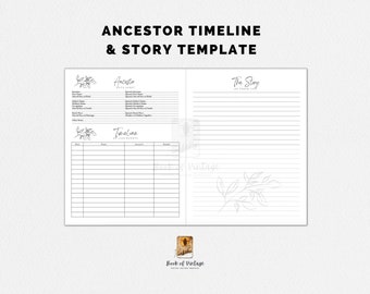 Ancestor Stories Timeline and Story Telling Printable Data Sheet Minimal Design for Genealogy Family Tree Books Notebooks Biography PDF