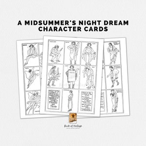 Carte dei personaggi di Shakespeare stampabili Homeschool Aiuta una notte di mezza estate Sogno Lezioni di letteratura Pagine da colorare Download digitale Trading