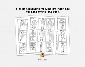 Shakespeare Character Cards Printable Homeschool Help A Midsummers Night Dream Literature Lessons Coloring Pages Digital Download Trading