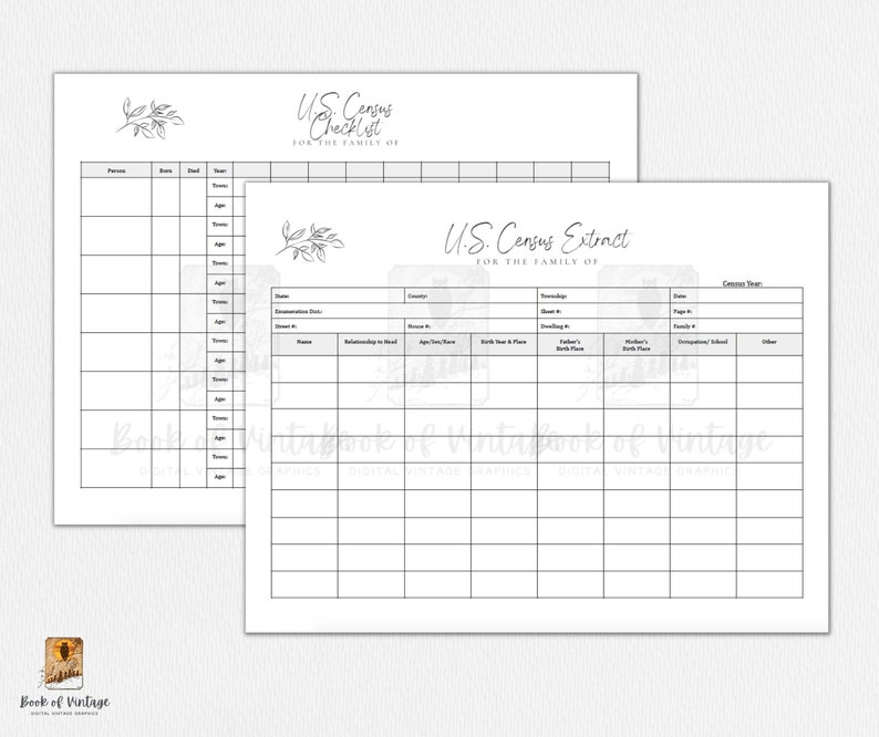 US Census Extract & Checklist Worksheets - 2 PDF Files Printable ...