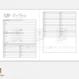 Op de afbeelding: Een printbaar familie-groepsblad met een zwart-wit ontwerp. Het blad heeft secties voor de naam van de echtgenoot, de naam van de echtgenote, de namen van de kinderen en andere familieleden. Het blad heeft ook secties voor geboortedata, huwelijksdata en overlijdensdata.