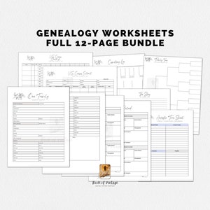 Full Bundle Set of 12 Genealogy Forms Family Group Sheet Tracker Pedigree Chart FAN Club Template for Family Tree Building and Research