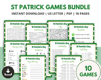 St Patrick Day Party Games Bundle, Emoji Pictionary, Irish Riddles, St Patty’s Scavenger Hunt, Irish Proverb, Irish Slang Trivia, Drunk Dice