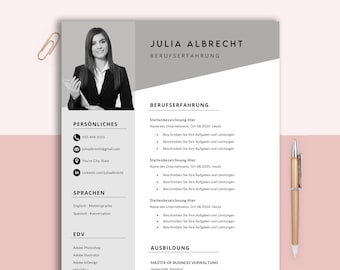German Resume Template, Modern CV Design for Word & Pages