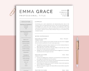 Professional Resume Template, Word, 1-3 Page Resume Template, Cover Letter & References Template, Modern Minimalist CV Template