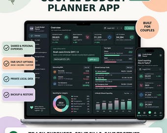 Couples Budget Web App, Shared Expense Tracker and Bill Splitter, Browser Based Digital Download