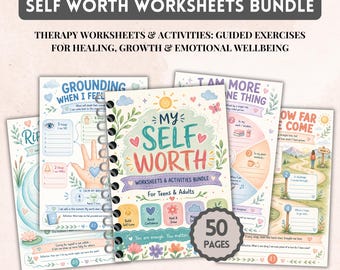 Self Worth Worksheets Bundle, Teen Activities, Anxiety Therapy, Self Esteem Worksheets, Inner Critic, CBT ACT Therapist Toolkit (PDF)
