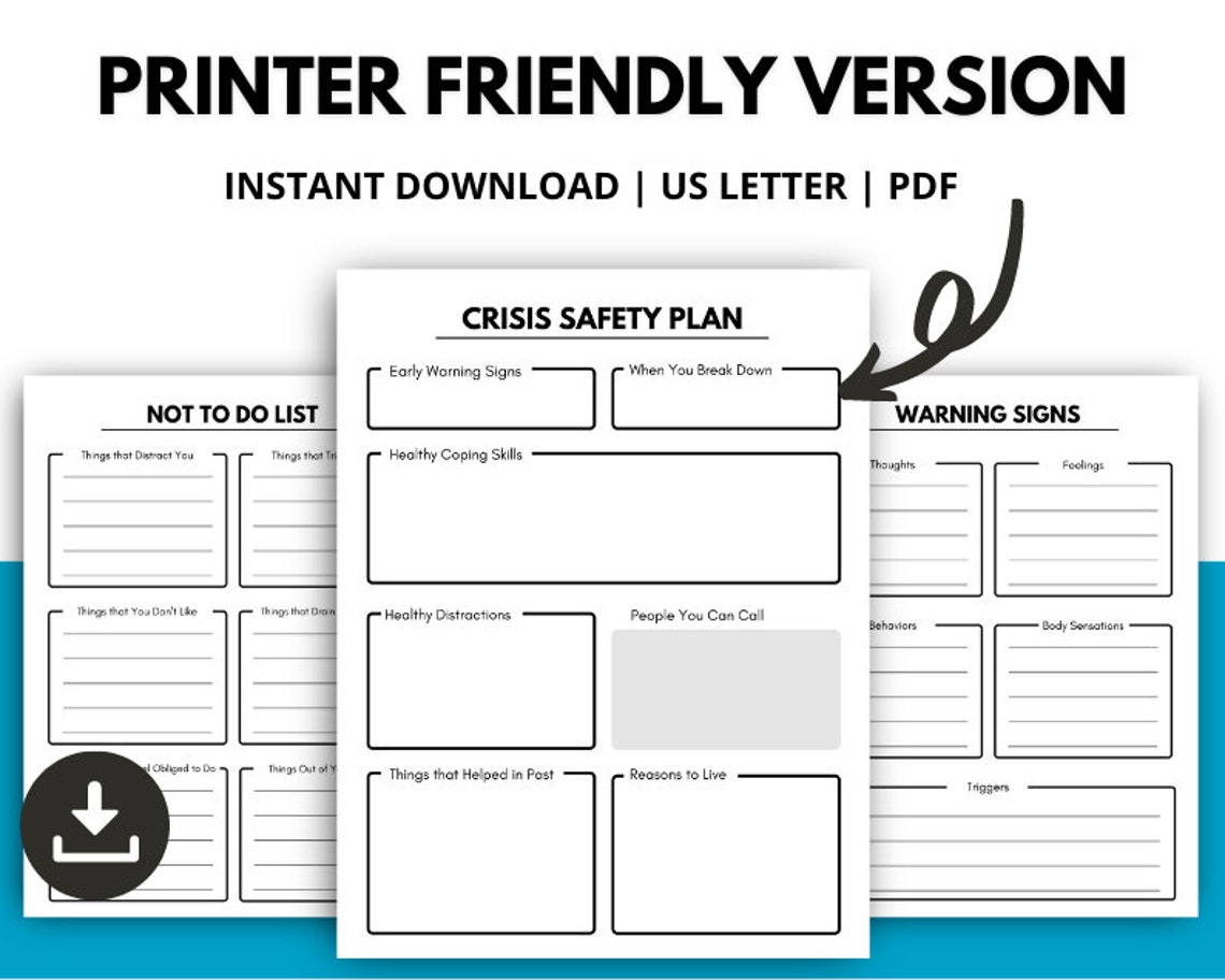 Crisis Safety Plan, Safety Crisis Plan Worksheet, Safety Plan Template ...