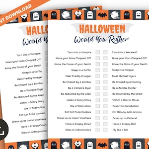 Halloween Zou je liever spelen, hoe goed je de quiz kent, Halloween dit of dat spel, afdrukbare Halloween-activiteit voor kinderen en volwassenen