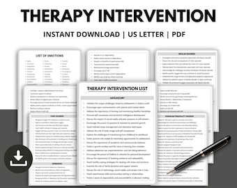 Therapy Intervention List, Therapist Cheat Sheets (Digital Download)