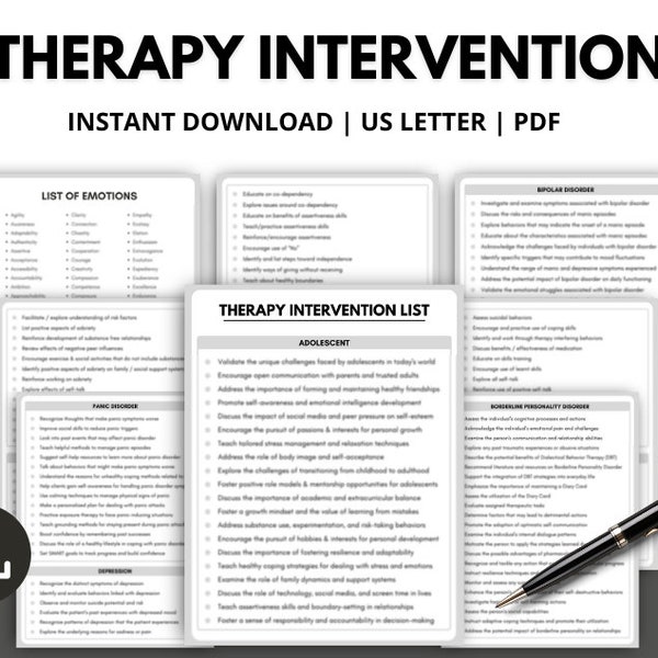 Therapy Intervention List, Therapist Progress Notes, Therapist Cheat Sheets, Therapy Documentation Terms, Clinical Terms Reference Sheet