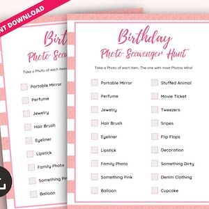Teen Birthday Photo Scavenger Hunt Game, Teen Party Treasure Hunt, Fun Teen Birthday Game Printable Slumber Party Game, Birthday Girl Game