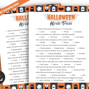Halloween Movie Trivia Game, Halloween Party Quiz, Horror Movie Trivia Game, Halloween Party Trivia, Printable Halloween Activities for All