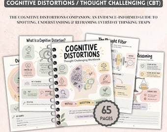 Cognitive Distortions Workbook | CBT Worksheets | Therapy Resource | Anxiety Workbook | Thought Record | Reframing Negative Thoughts Guide