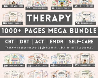 Therapy Worksheets Bundle | Mental Health Worksheets | Therapy Workbook | Feelings Wheel | Anxiety Workbook | DBT Skills | Trauma Workbook