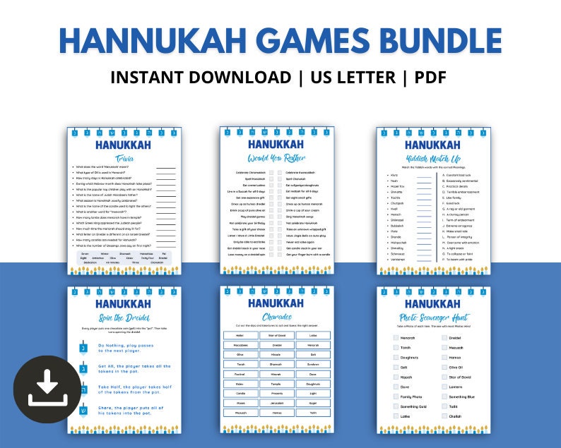 Hanukkah Party Games Bundle, Printable Hanukkah Games, Jewish Games