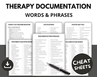 Therapy Words and Phrases, Clinical Documentation Terms, Case Manager Notes, Therapy Verbiage, Therapist Progress Notes, Counseling Notes