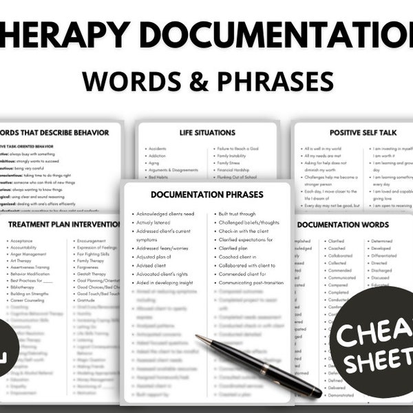 Therapy Words and Phrases, Clinical Documentation Terms, Case Manager Notes, Therapy Verbiage, Therapist Progress Notes, Counseling Notes