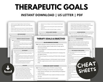 Therapy Goals & Objectives, Treatment Interventions, Therapist Tool for Goal Setting, Therapist Cheat Sheets, Therapeutic Goals for Clients