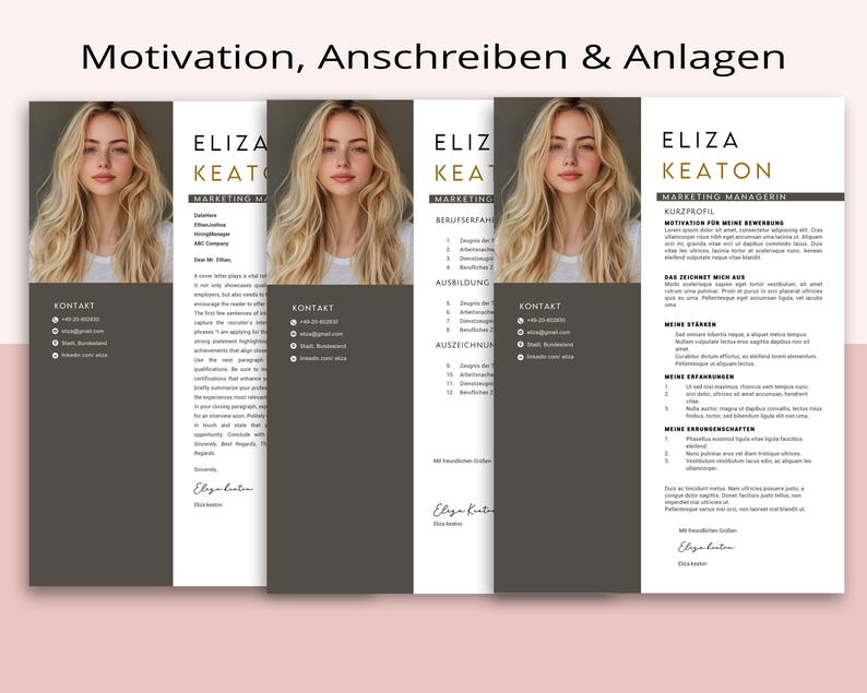 May include: A professional resume template featuring a headshot of a woman with blonde hair. The resume includes sections for contact information, experience, and skills. The design is modern with a clean layout and a dark gray sidebar.