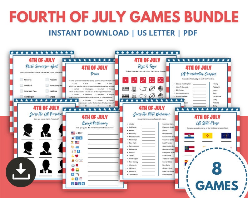 Fourth of July Games Bundle, 4th of July US Patriotic, American Independence Day Games, 4th of July Party Activities for Kids and Adults image 1