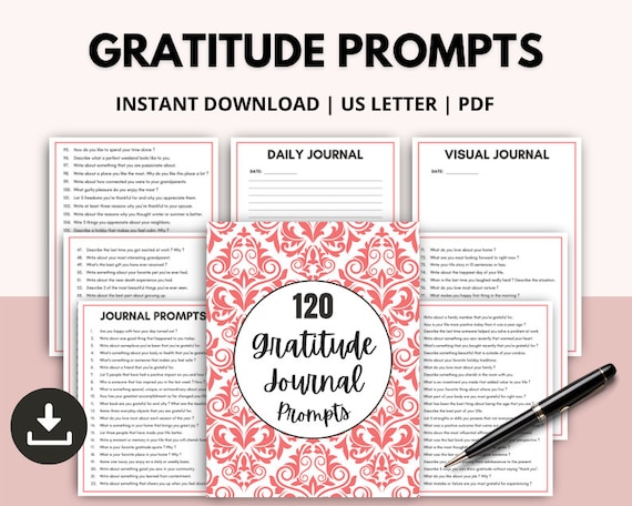 120 Gratitude Journal Prompts, Mindfulness Journal Kit (Digital Download)