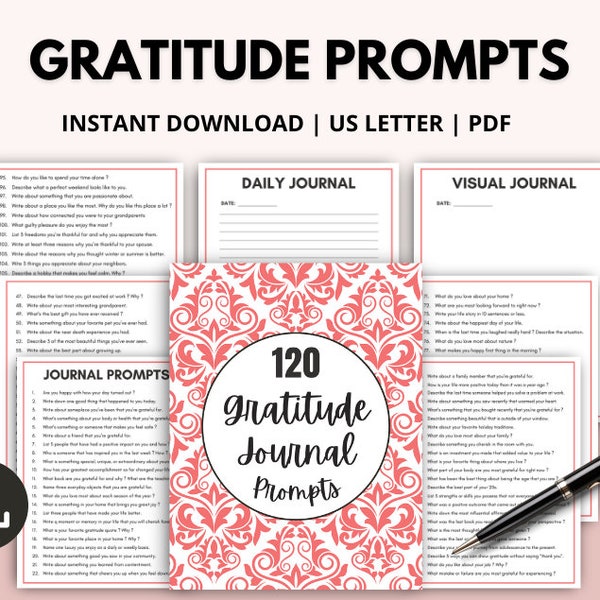 120 Gratitude Journal Prompts, Daily Journal Writing Prompts, Thankfulness Journal, Gratitude Jar Prompts, Mindfulness Journal Kit
