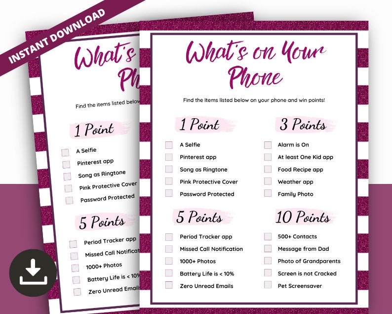 What’s on Her Phone Game, Adult Birthday Party Game, How Well You Know ...