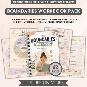 Può includere: Un quaderno di esercizi rilegato a spirale con 62 pagine. La copertina riporta il testo Boundaries Workbook, Learn. Practice. Protect. You Matter. e l'illustrazione di una persona che solleva una mano con la scritta My Boundaries Matter.
