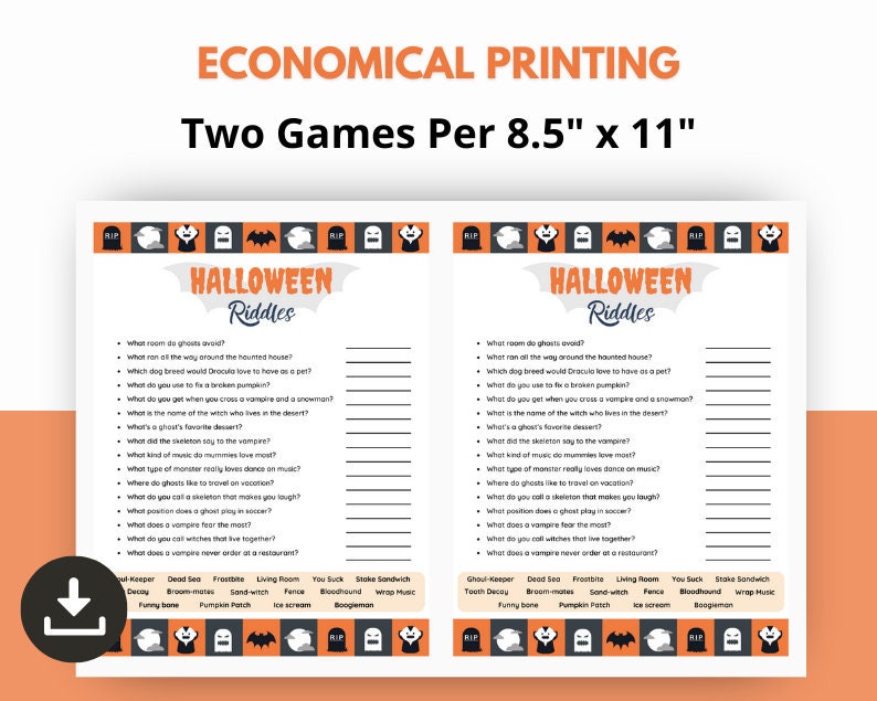 Halloween Riddles Game, Printable Halloween Party Game, Halloween Night ...