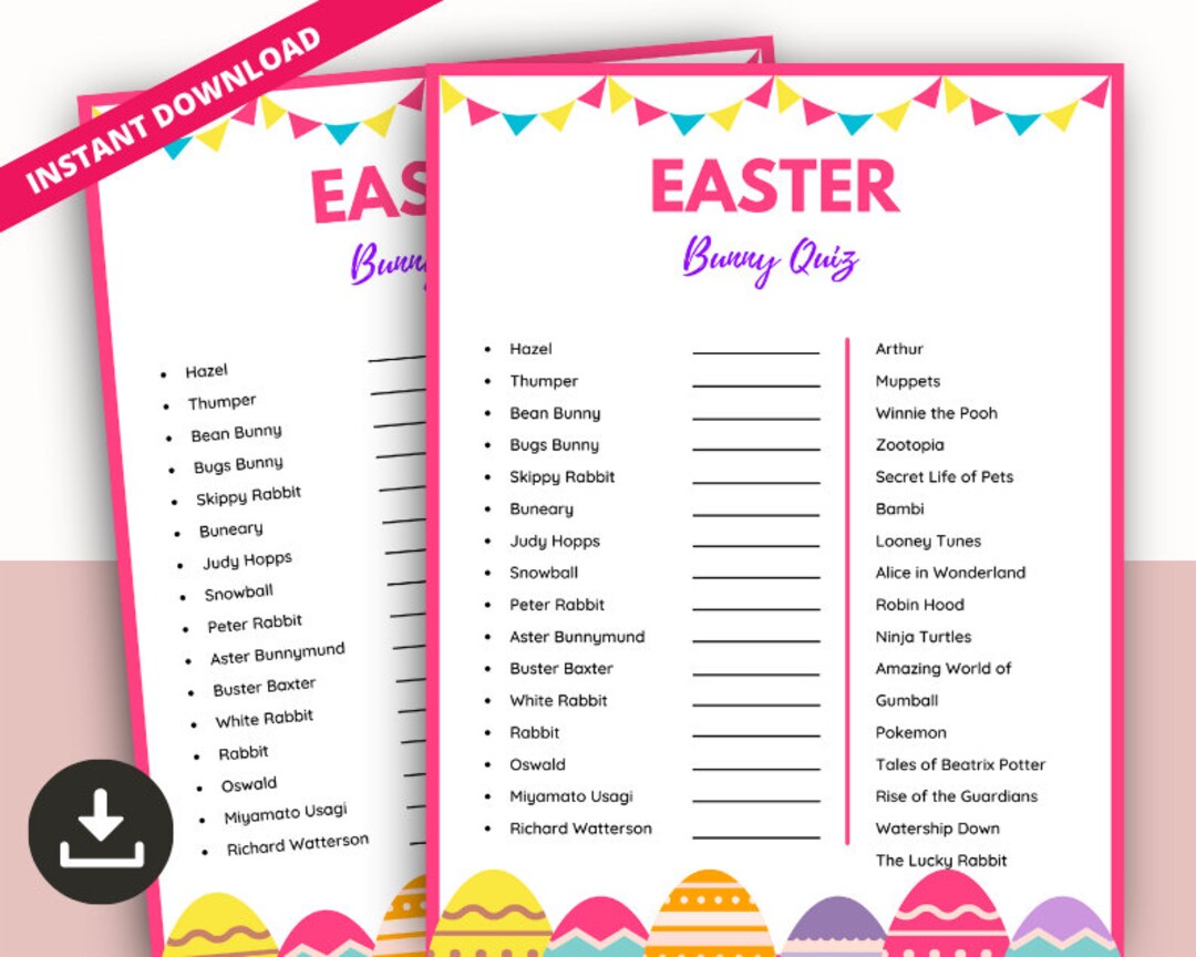Easter Bunny Quiz Game, Printable Guess the Bunny Quiz, Fun Easter