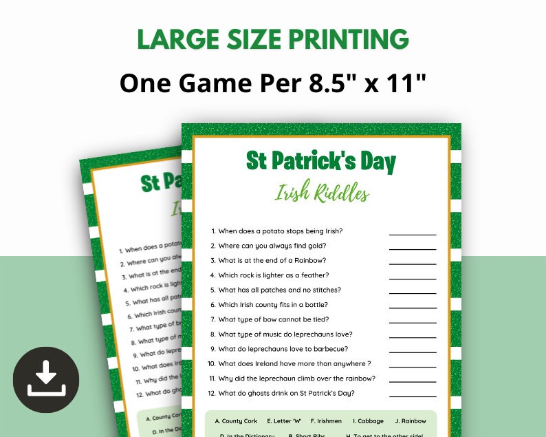 St Patrick's Day Irish Riddles Game, Printable Trivia (instant Download ...
