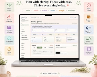 ADHD Life Planner Web App, All-in-One Digital Planner, Executive Function Organizer, Habit Tracker, Focus Planner, Budget & Goal Tracker
