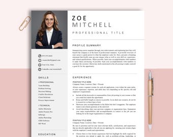 Modern Resume Template with Photo, Minimalist CV (Word & Pages)