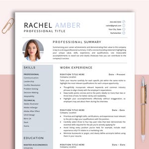 Resume template Google Doc, Word and pages, 1-3 pages Resume with Cover & Reference Letter, Minimalist CV with Photo, Executive Resume