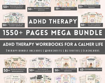 ADHD Planner & Therapy Workbook Bundle - Executive Function Worksheets. Self Care Planner. Brain Dump Worksheet. Time Management. CBT Skills