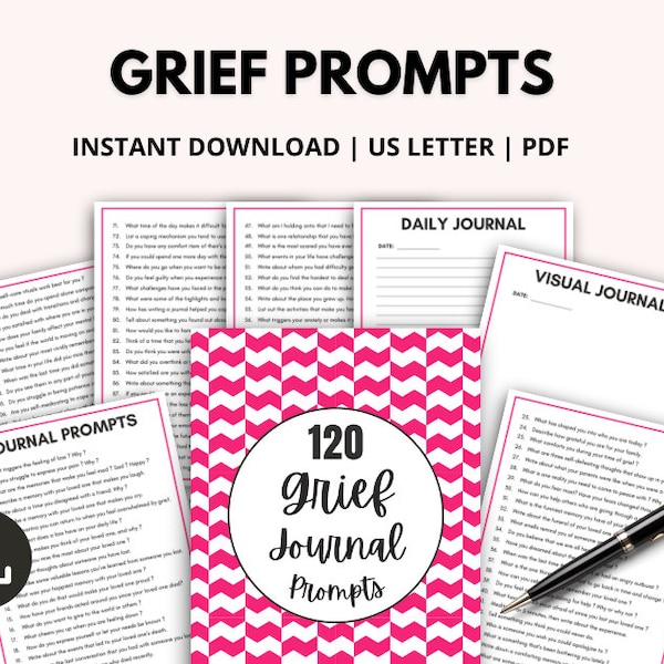 120 Grief Journal Prompts, Self Care Journal, Grief and Loss Journal, Wellness Journal,  Deep Thought Journal, Grief Therapy Journal