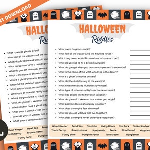 Halloween Riddles Game, Printable Halloween Party Game, Halloween Night Quiz Game,  Horror Trivia Game, Halloween Activity for Kids