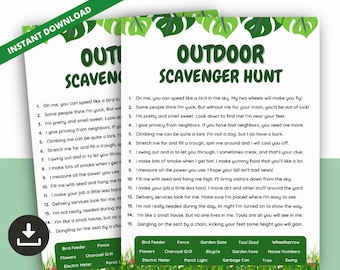 Outdoor Scavenger Hunt Game, Backyard Scavenger Hunt Clues, Nature Treasure Hunt Riddles for Kids Teens & Adults, Printable Outdoor Activity